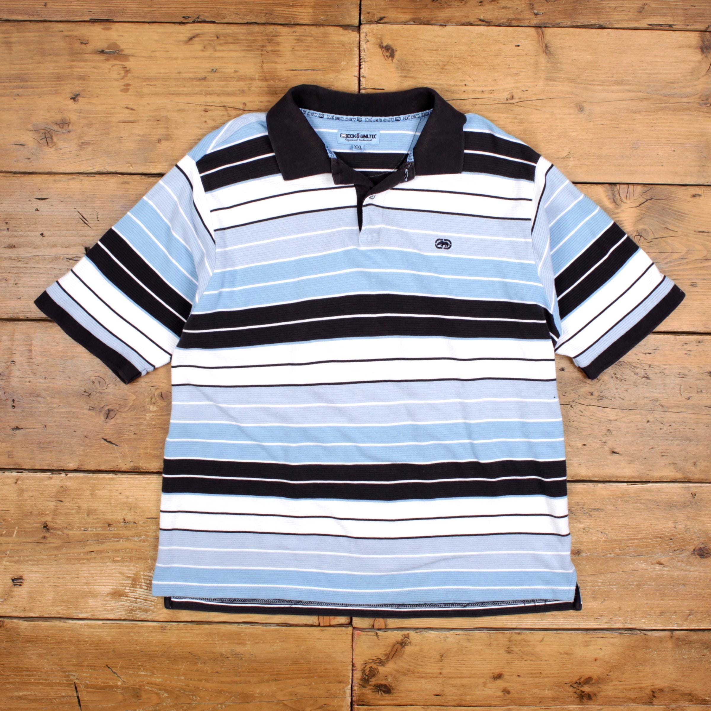 Vintage Y2K Ecko Unltd. Polo Shirt 2XL Mens 00s Blue Striped