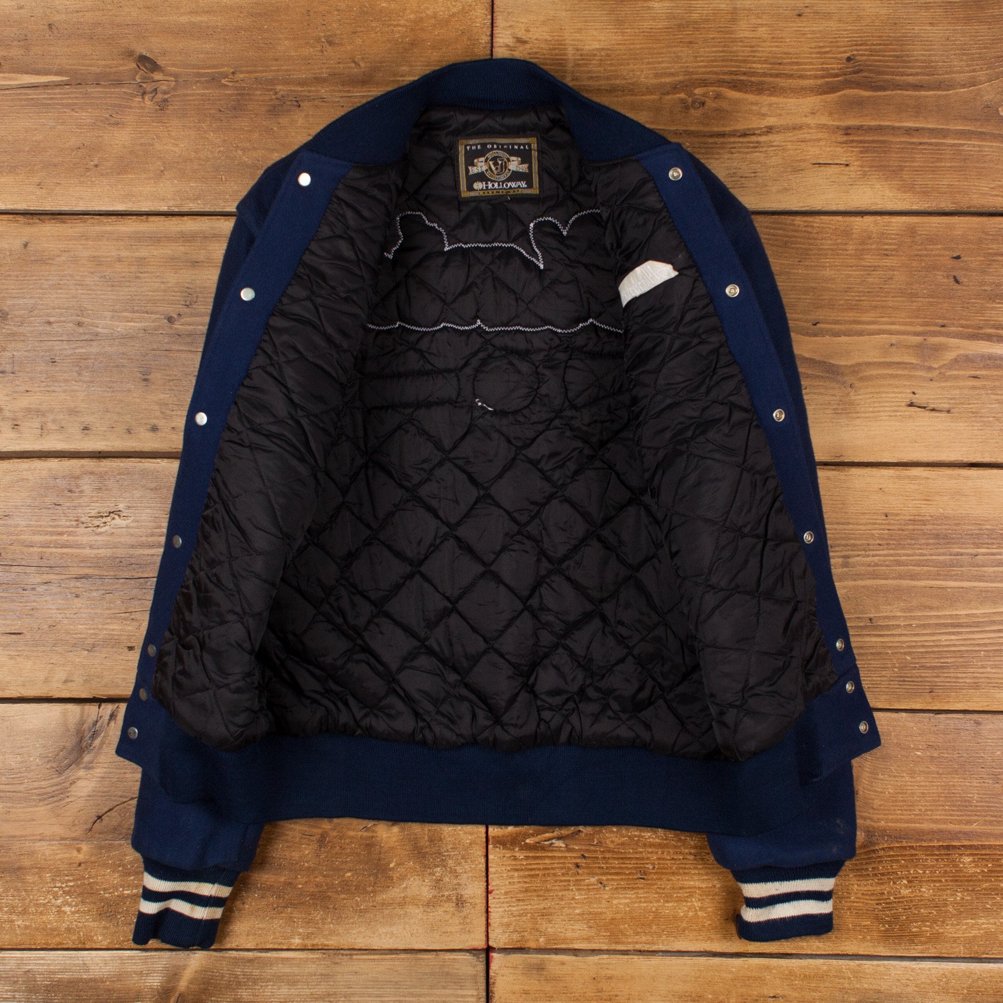 Vintage Holloway Varsity Jacket S 80s Bomber Wool USA Made Blue