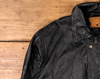 Vintage Leather Works Leather Jacket XL Patchwork Bomber Black - Etsy Vintage Leather Works Leather Jacket XL Patchwork Bomber Black - Etsy