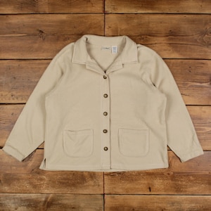 Vintage L.L. Bean Fleece Shirt Button L Womens Long Sleeve Cream Solid