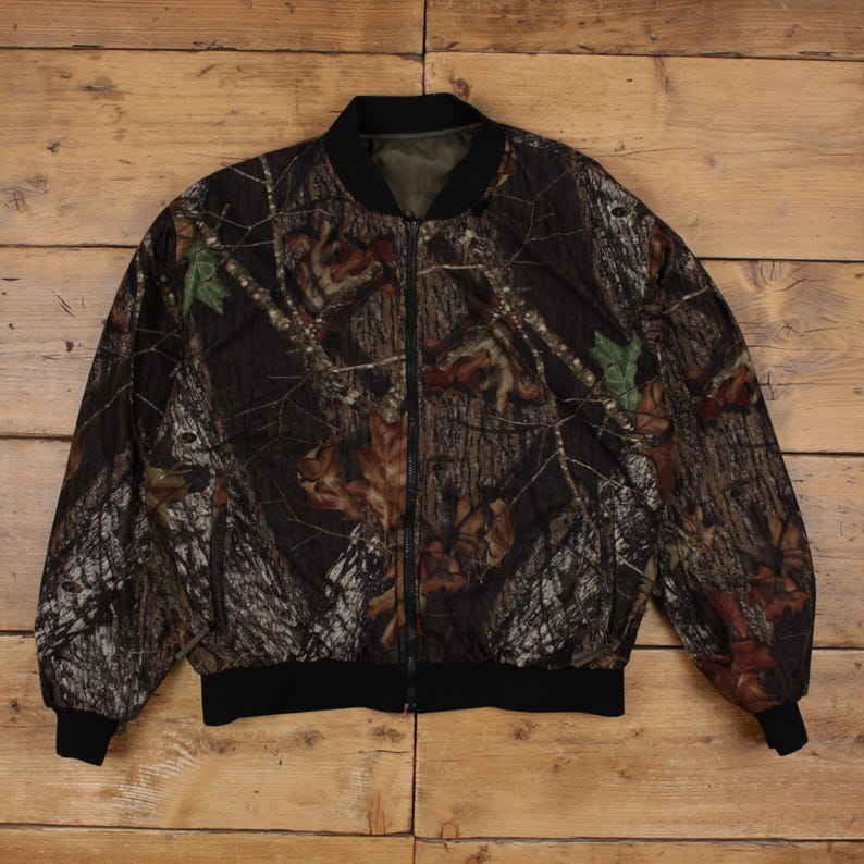 Browning Bomber Jacket L Mens Green Reversible Real Tree Camo Olive image 1