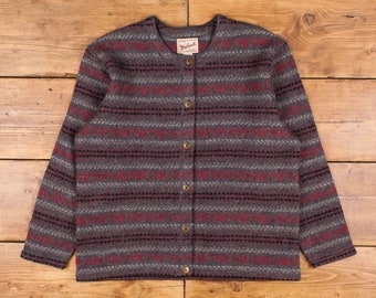 Vintage Woolrich Wool Jacket XL Geometric Striped Grey Womens Button