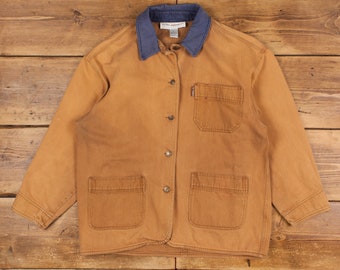 Vintage Gloria Vanderbilt Workwear Jacket L 90s Chore Brown Womens Button