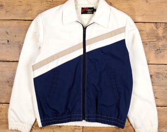 Vintage Sears Track Jacket M 70s Two Stripes Blue Womens Zip - Etsy