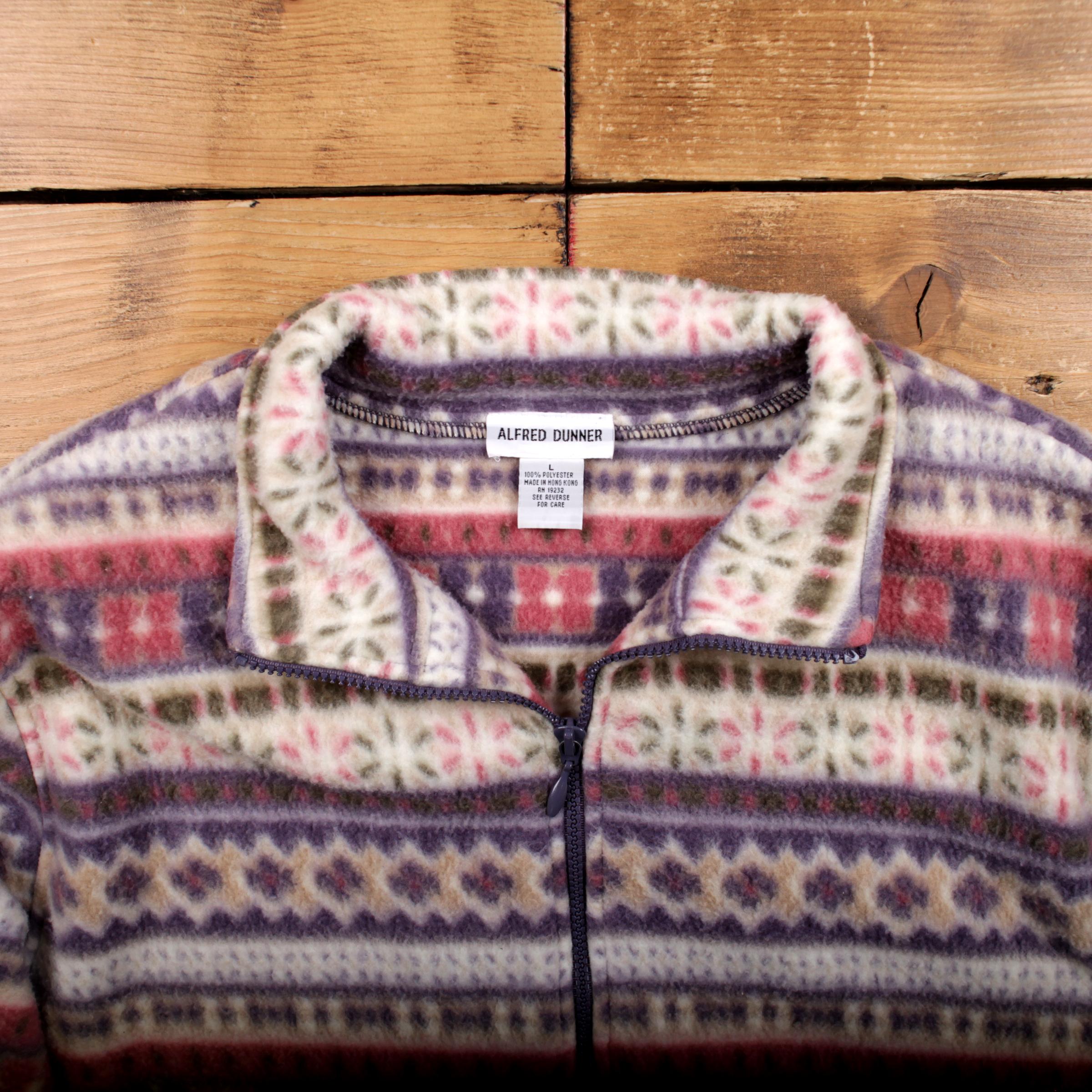 Vintage Alfred Dunner Outdoor Jacket L 90s Fleece Geometric Purple 