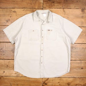 Vintage Carhartt Casual Shirt Button XL Workwear Mens Short Sleeve Beige Solid