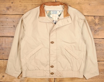 Vintage London Fog Bomber Jacket L coupe-vent en coton beige pour homme des années 90