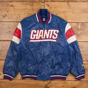 Vintage NFL Faux Leather Jacket XL 90s Bomber New York Giants Blue