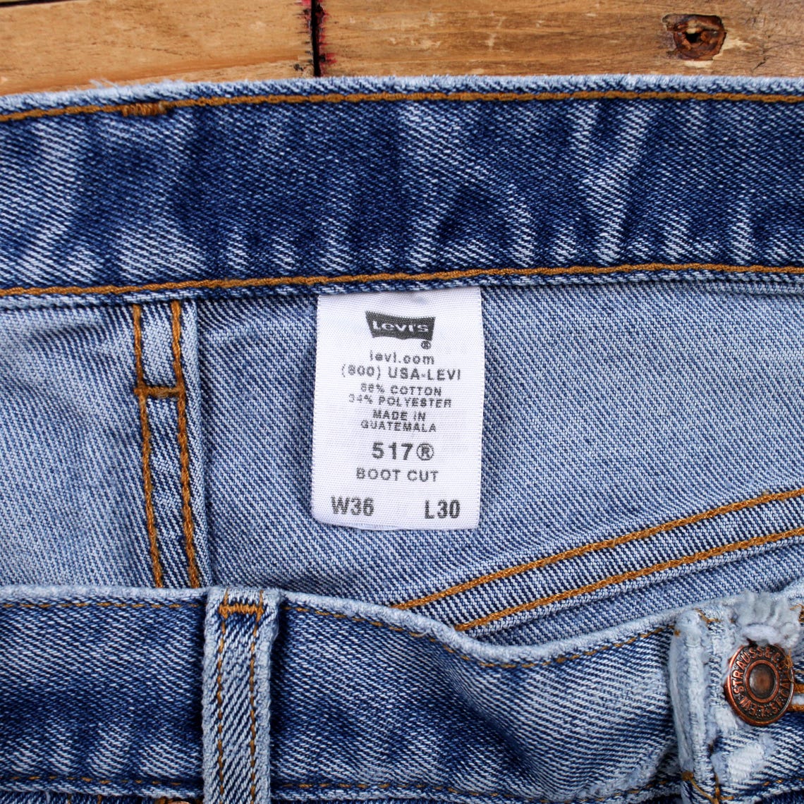 Levis 517 Bootcut Jeans 34x30 Blue Regular Boot Cut Stonewash Red Tab Denim, foto 3 di 5