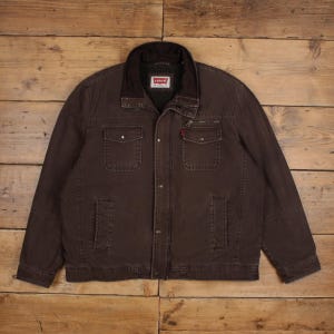 Levis Workwear Jacket 2XL Mens Brown Canvas Button Front Lined Chore Utility