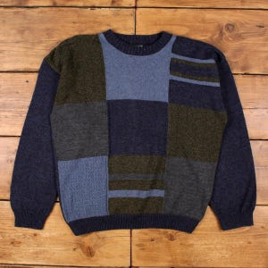ヴィンテージ アブソルートリー セーター ジャンパー L メンズ 90年代 アクリル カラーブロック ブルー ニット