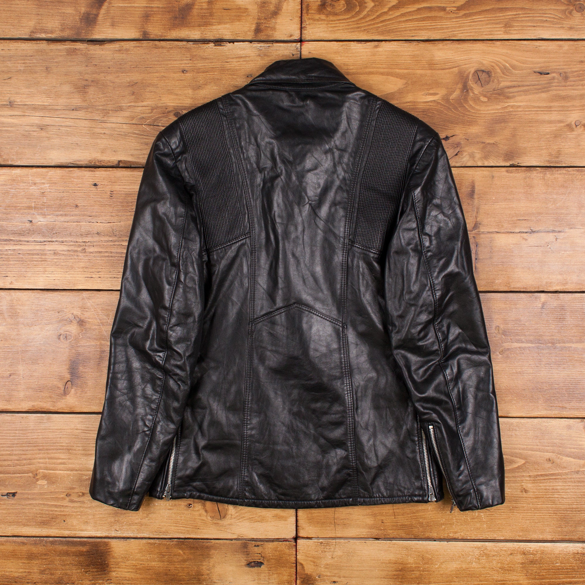 Vintage Britsol Leather Jacket S 80s Black Zip Cafe Racer