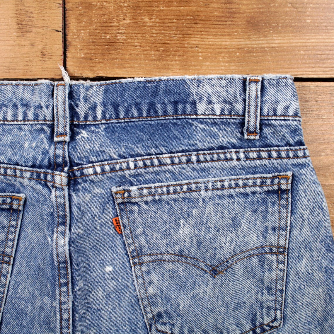 Vintage Levis Jeans 35 x 30 USA Made 90s Acid Wash Straight Blue Orange Tab, foto 4 di 5