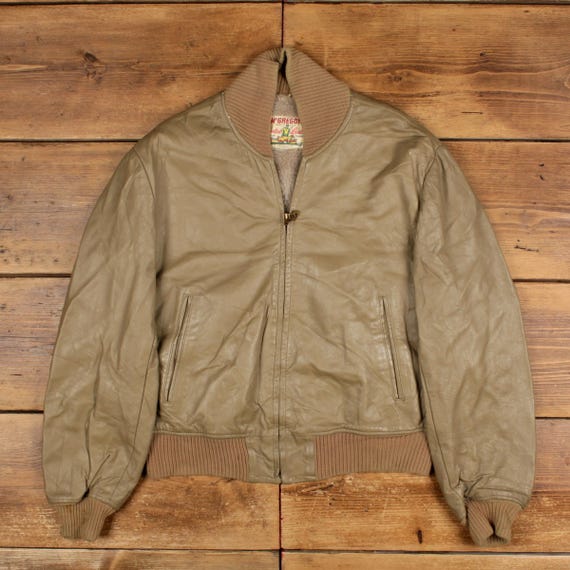 Vintage Mcgregor Leather Jacket 42 Mens 60s Beige Bomber Flight 