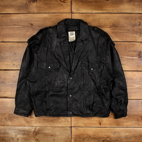 Vintage Together! Leather Jacket L 80s Bomber Black - Etsy