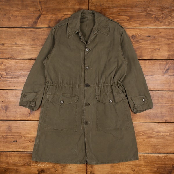 Vintage Military Jacket L Trench Overcoat Green Button