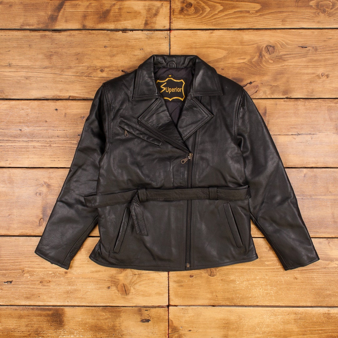 Vintage Superior Leather Jacket M 90s Belted Biker Moto Black Womens Zip - Etsy Vintage Superior Leather Jacket M 90s Belted Biker Moto Black Womens Zip - Etsy