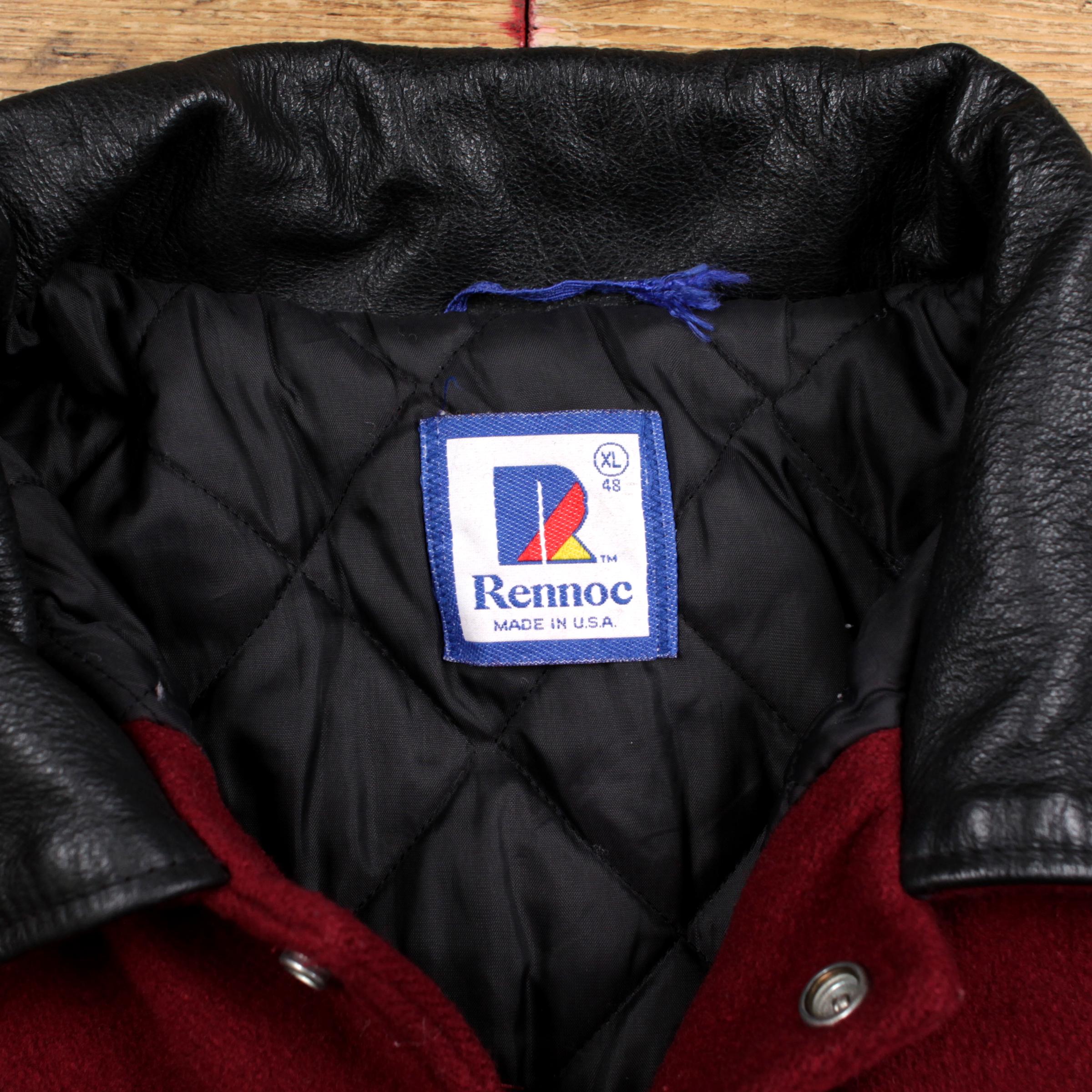 Vintage Rennoe Varsity Jacket XL 90s Bomber Mechanic USA Made Red 