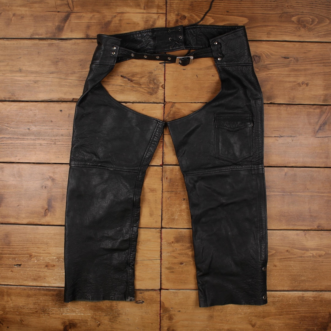 Dri Rider Chaps Pro Rider Leather Chaps Trousers Pants 42x27 Mens Black Pro-rider Biker ...