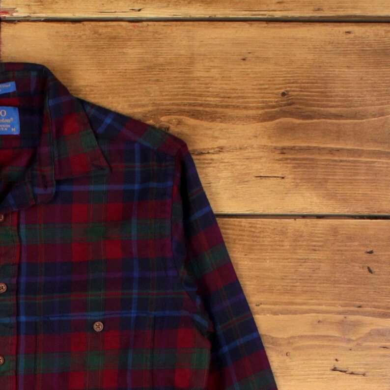 Lobo By Pendleton Flannel Shirt M Mens Cotton Wool Plaid Pocket Red USA Made image 5