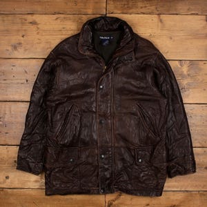 Vintage Nautica Leather Jacket L Brown - Etsy