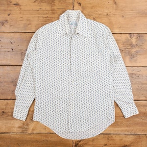 Vintage Kmart Casual Shirt Button S 80s Permanent Press Mens Long Sleeve Cream