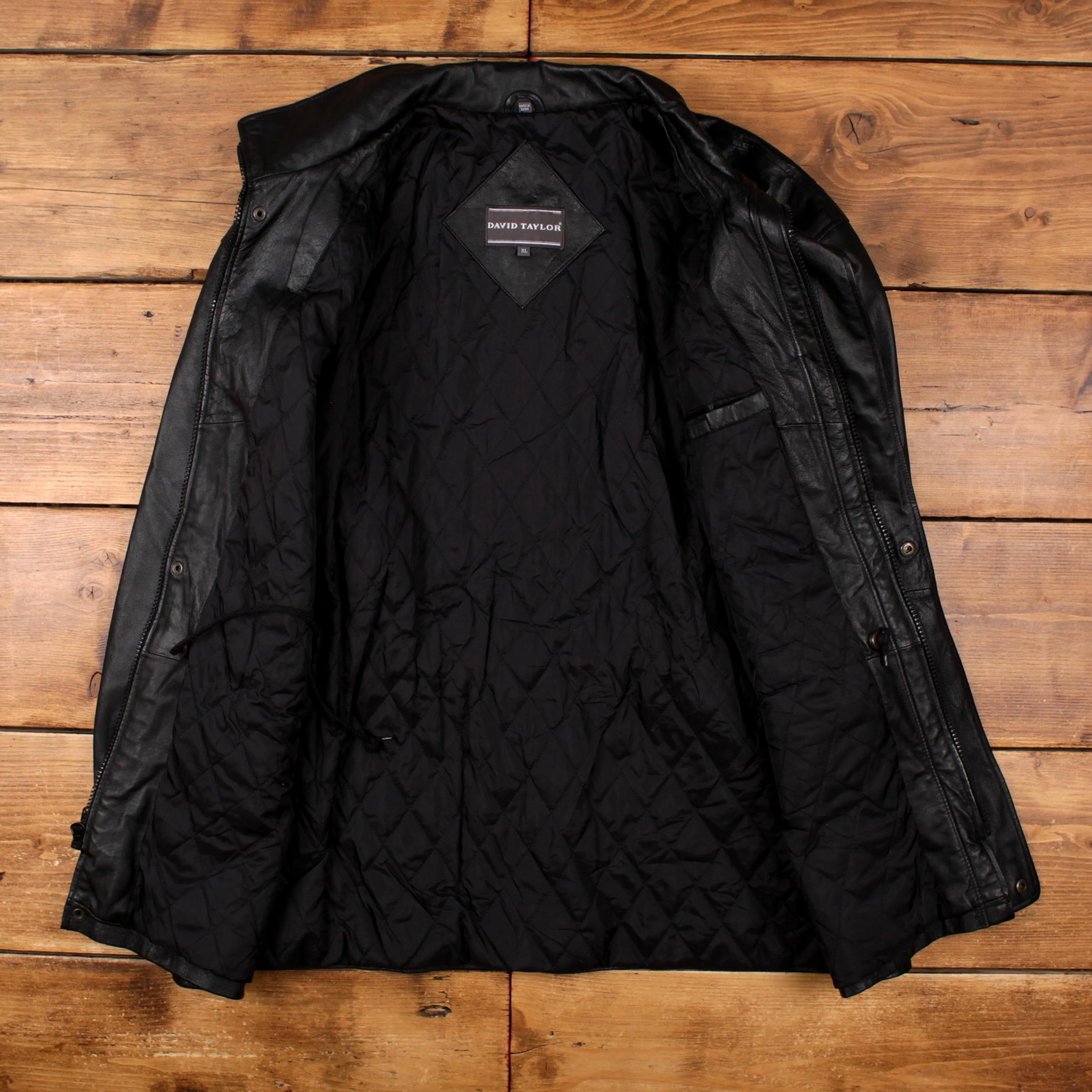 Vintage David Taylor Leather Jacket XL Mens Black Lined Outerwear