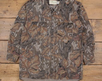 Vintage Tall Timber Outdoors Real Tree Shirt Button XL 90s Hunting Mens Brown