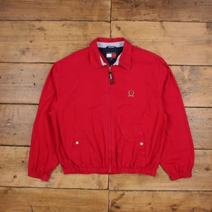 Vintage Tommy Hilfiger Bomber Jacket M 90s Embroidered Logo Red