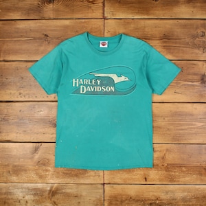 Vintage Harley Davidson Graphic T Shirt Medium Thrashed Green Tee