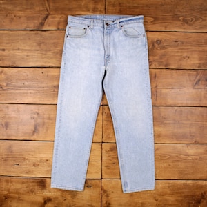 Vintage Levis 505 Jeans 36 x 30 USA Made 90s Light Wash Straight Blue Red Tab