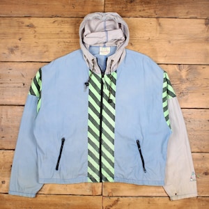 Vintage Windbreaker Jacket L 80s Stripe Blue