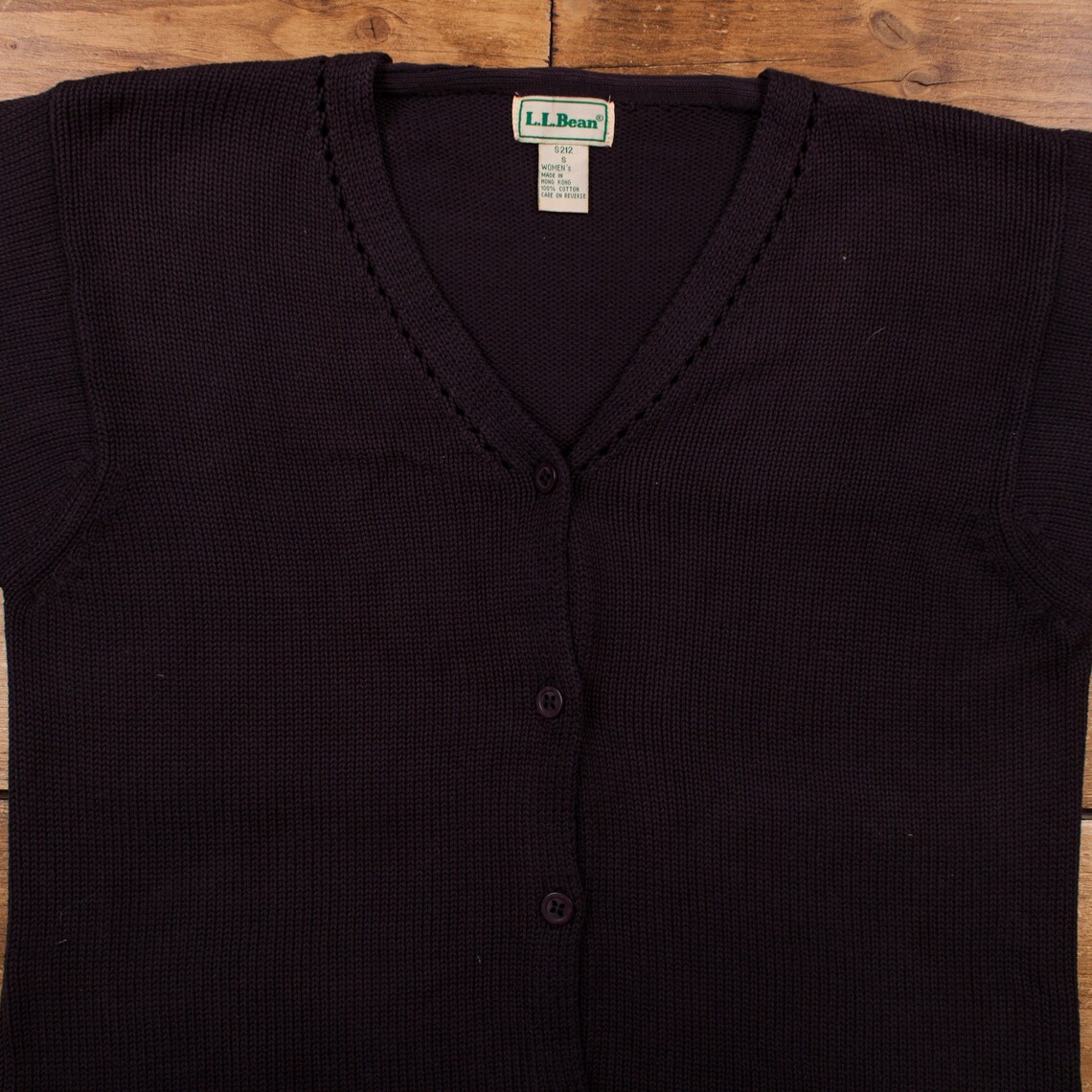Vintage L.L. Bean Cardigan S 80s Womens Button Collared Black, foto 3 di 5