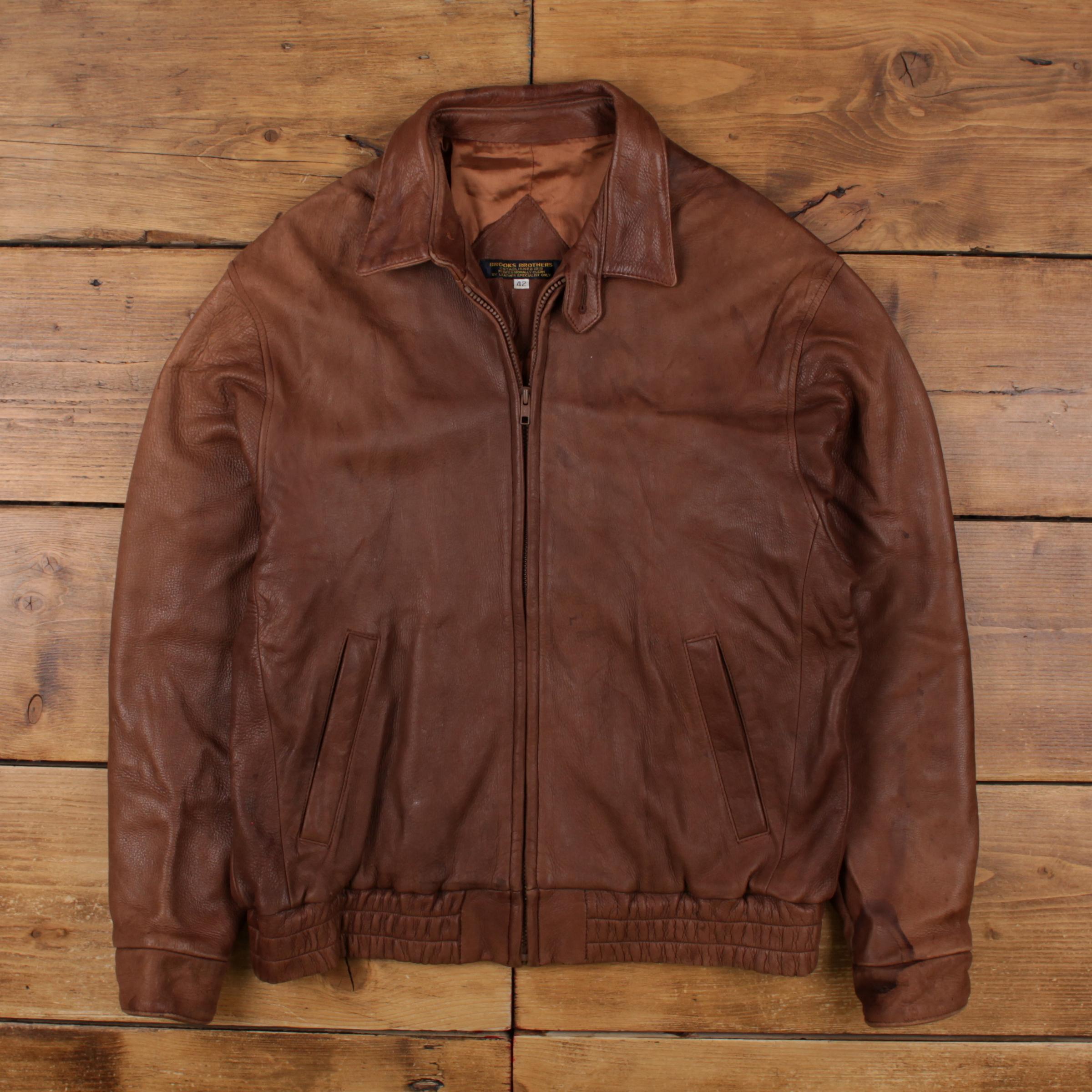 Buy Vintage Brooks Brothers Leather Jacket L 80s Brown Online in