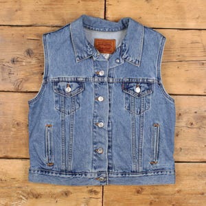 Vintage Levis Jeansväst M Dam 90-tals Blå USA-tillverkad Western Truckerjacka
