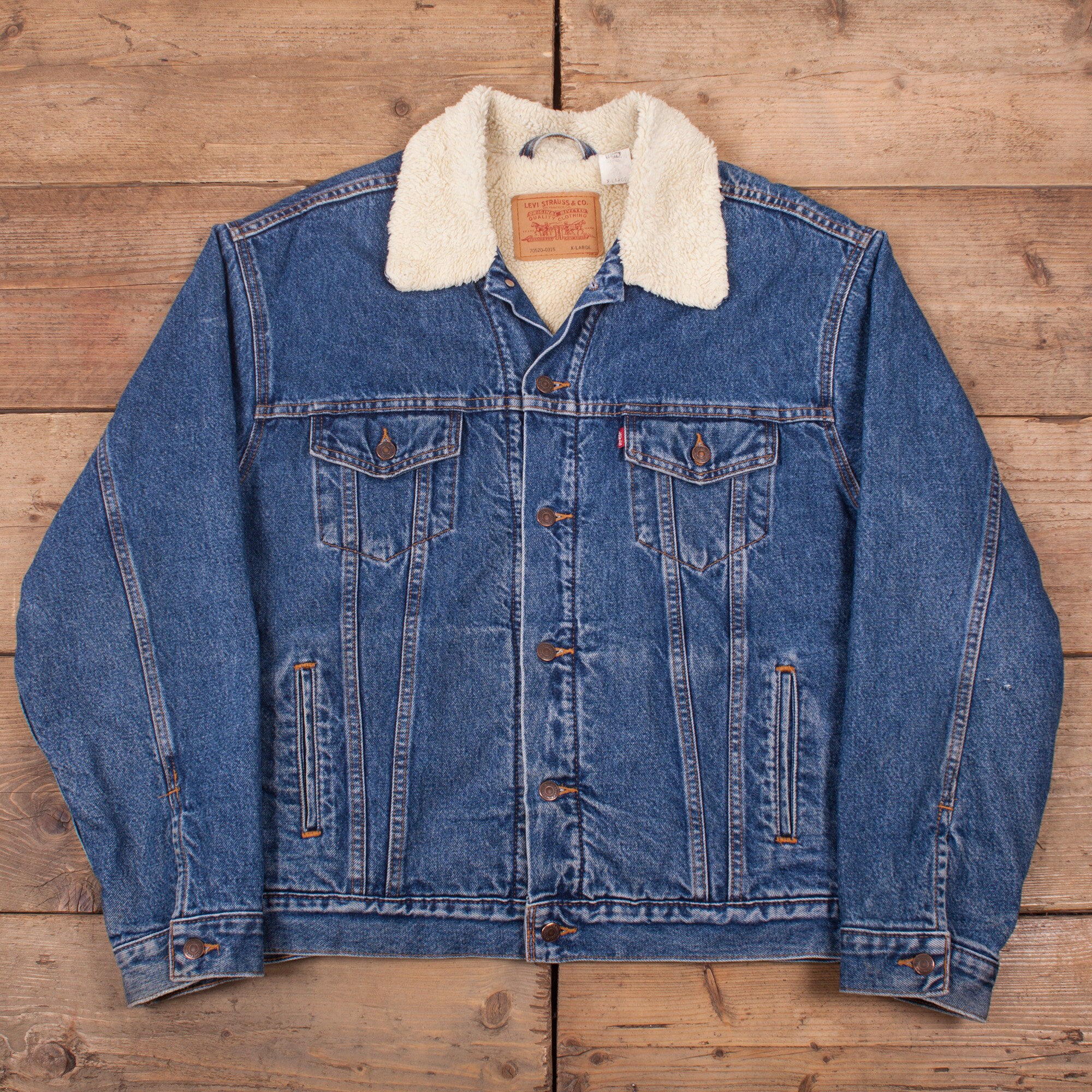 Image of Mens Vintage 90S Levis Blue Sherpa Lined Denim Trucker Jacket Xl 48" R19304