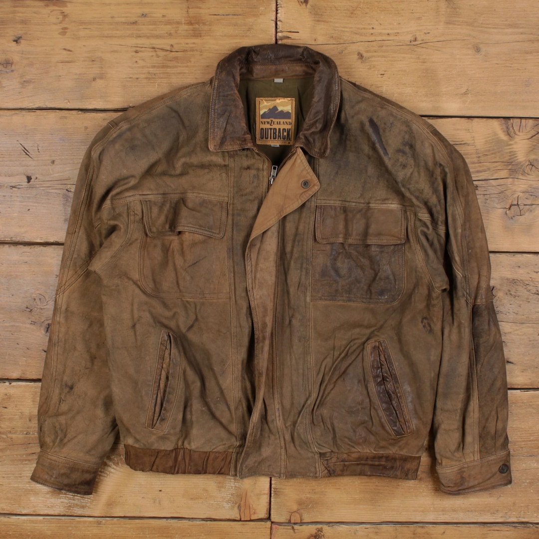 Vintage New Zealand Outback Leather Jacket M Bomber Brown - Etsy