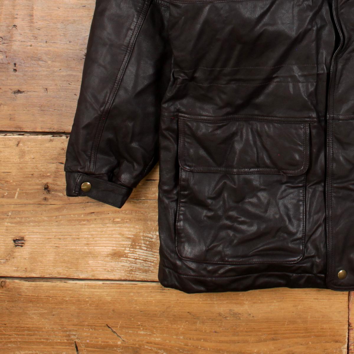 Vintage Eddie Bauer Leather Down Jacket M Mens 80s Brown Dark Full 