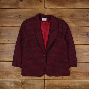 Vintage Pendleton Wool Jacket XL 80s Blazer Houndstooth USA Made Red Womens