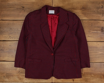 Chaqueta vintage de lana Pendleton XL, blazer de los años 80, pata de gallo, roja, hecha en EE. UU., para mujer