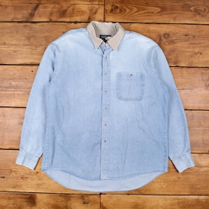 Vintage Wrangler Denim Shirt Button XL USA Made 90s Twenty X Western Mens Blue