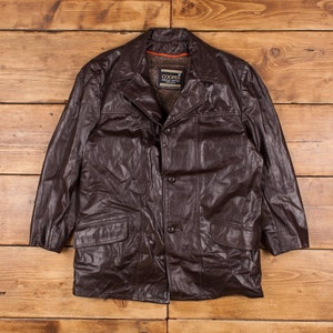 Vintage Cooper Leather Jacket L 70s USA Made Brown Button