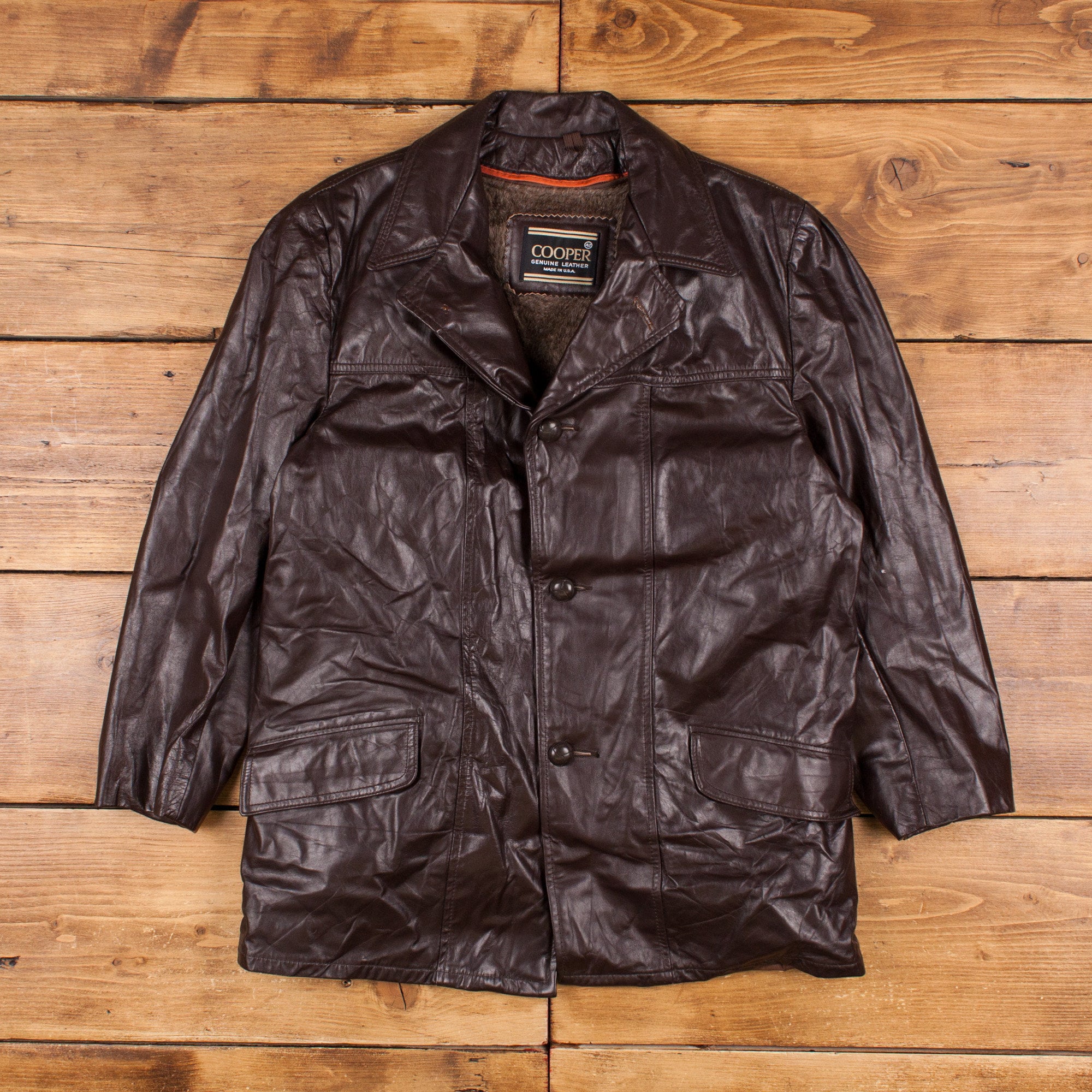 Vintage Cooper Leather Jacket L 70s USA Made Brown Button - Etsy Vintage Cooper Leather Jacket L 70s USA Made Brown Button - Etsy