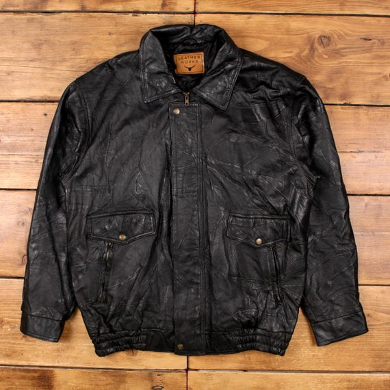 Vintage Leather Works Leather Jacket XL Patchwork Bomber Black - Etsy