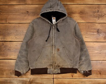 Carhartt Active Jacket L Oversized Brown Distressed Hooded 