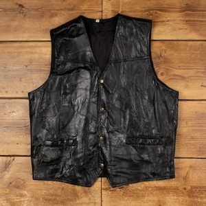Chaleco de cuero vintage L con parches negros