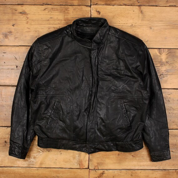 Vintage Reed Leather Jacket XL 90s Budweiser Bomber Black - Etsy