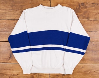 Vintage I.Z. Pullover Pullover XL 80er Jahre Gestreift USA Made Rundhals Weiß