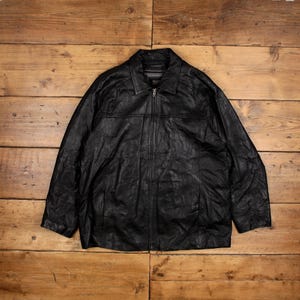 vintage Veste en cuir Wilsons XL zippée papa noir