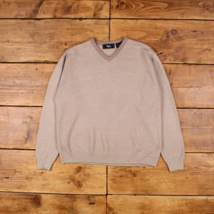 Vintage Villini Jumper Sweater L Merino V-Neck Wool Beige